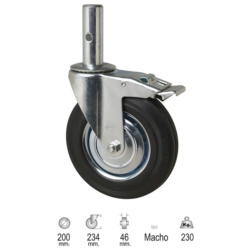 Rueda Industrial Andamio (Macho) 200 mm,