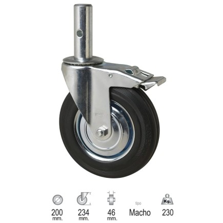 Rueda Industrial Andamio (Macho) 200 mm,