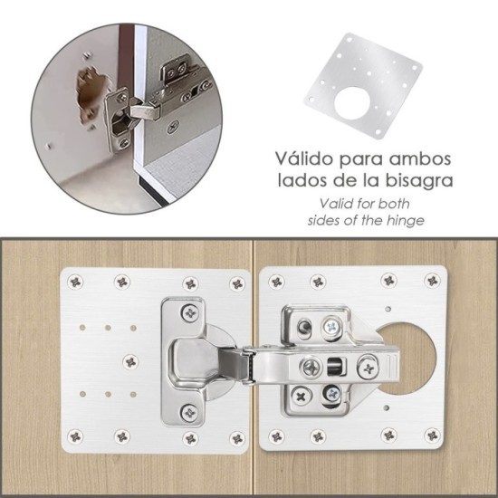 Placas de Reparacion Bisagras Cazoleta 9x9 cm, 1 piezas, Placa Repara Puertas, Placa Reparación Bisagras Mueble al por Mayor | A