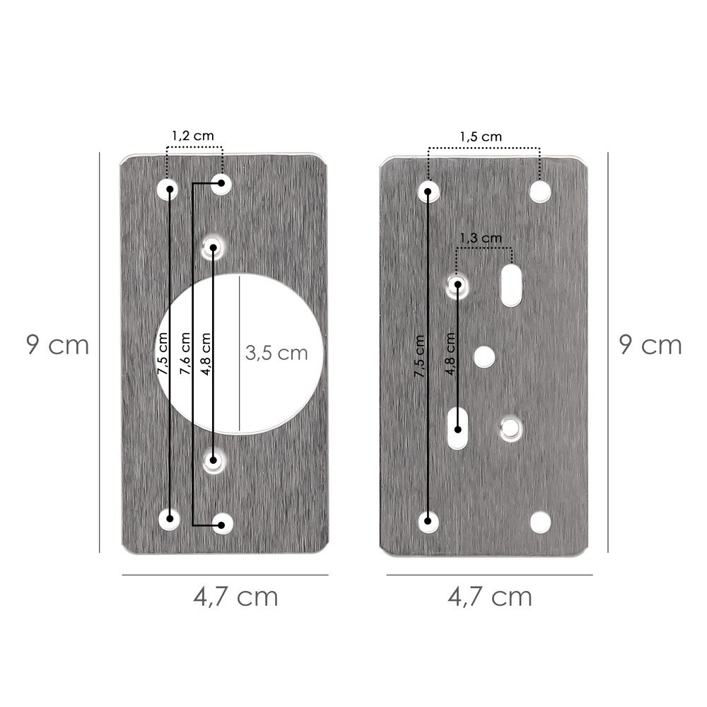 Placas de Reparacion Bisagras Cazoleta 4,7x9 cm, 2 piezas, Placa Repara Puertas, Placa Reparación Bisagras Mueble al por Mayor |