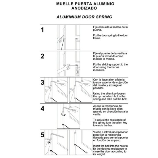Muelle Puerta Wolfpack Aluminio Anodizado Blanco (Blister 1 Pieza) al por Mayor | Almacén de Ferretería