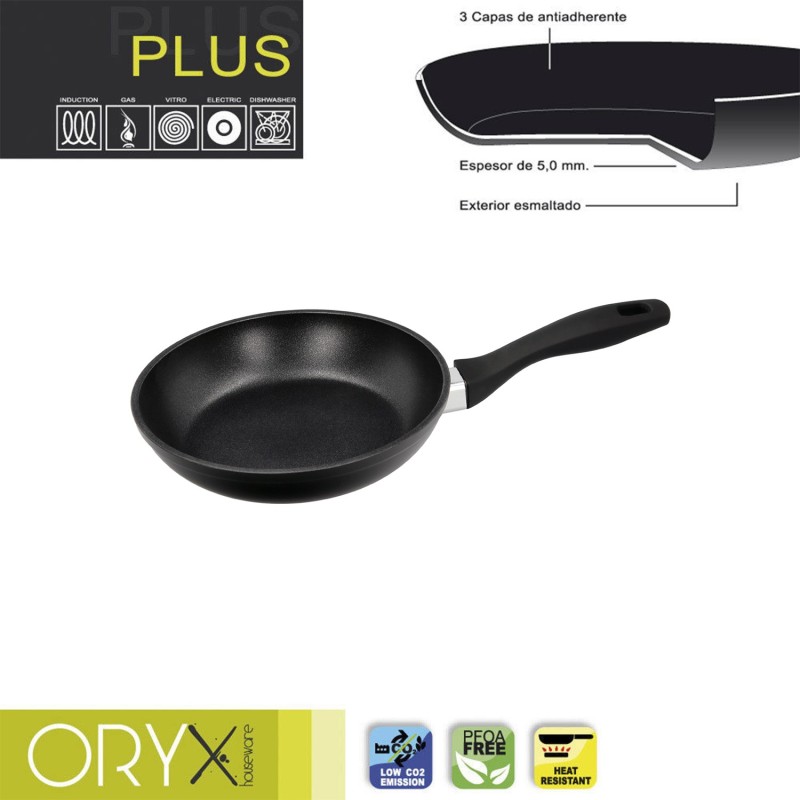 Oryx Sartén Aluminio Antiadherente Plus, Forjada, Apta Inducción, Libre PFOA, Diámetro 20 cm, Espesor 5 mm,