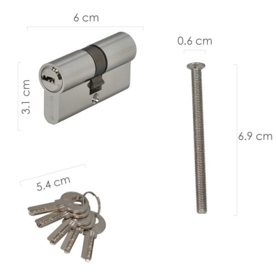 Cilindro Seguridad 30x30 mm/13,5 Leva Corta Corta Niquelado Con 5 llaves al por Mayor | Almacén de Ferretería