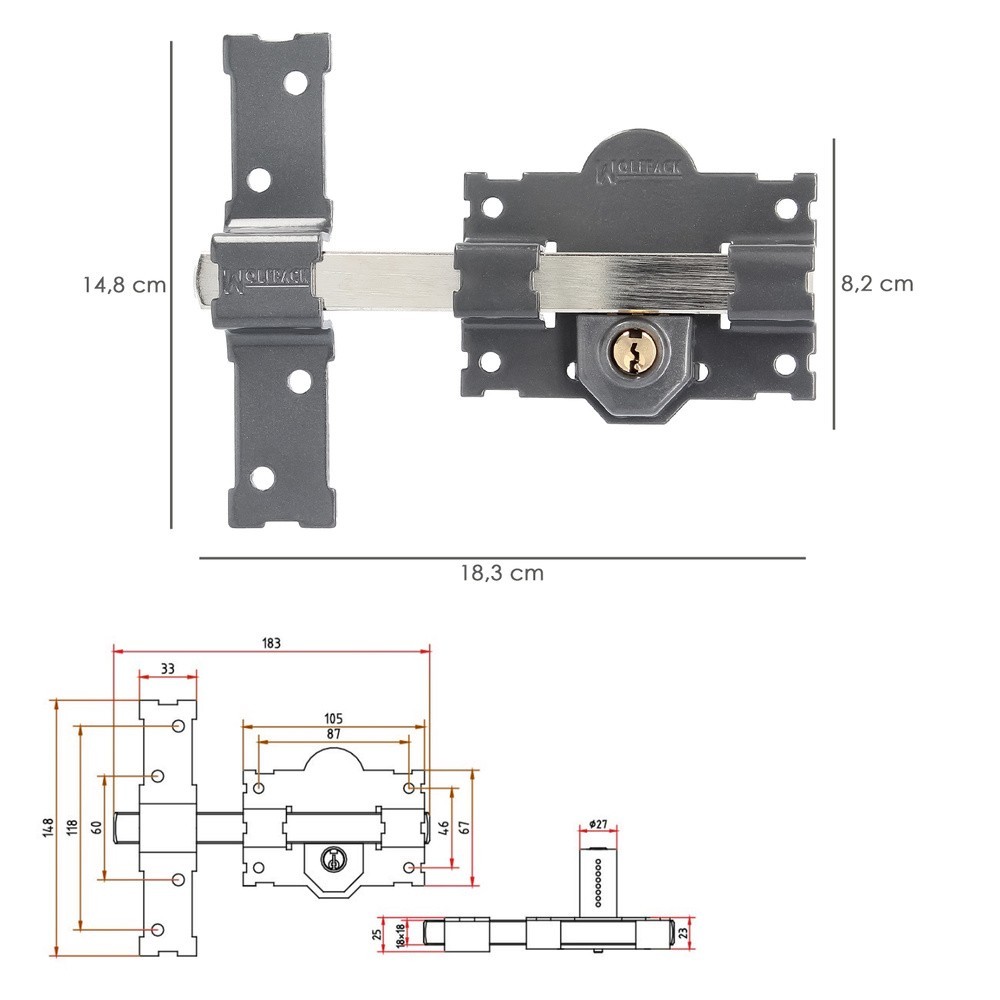 Cerrojo b-4 llave 2 lados pasador de 183mm cilindro redondo de 70mm al por Mayor | Almacén de Ferretería
