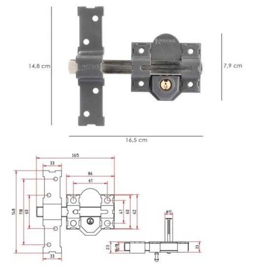Cerrojo b-8 llave 2 lados de 165mm cilindro de pera de 50mm al por Mayor | Almacén de Ferretería