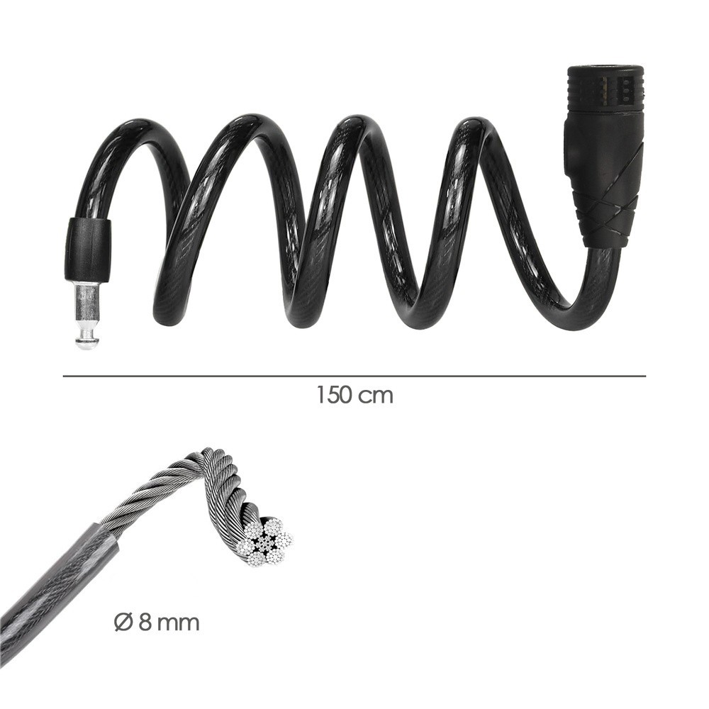 Cable Bicicleta Espiral Con Llave Ø 8 mm, x 150 cm, al por Mayor | Almacén de Ferretería
