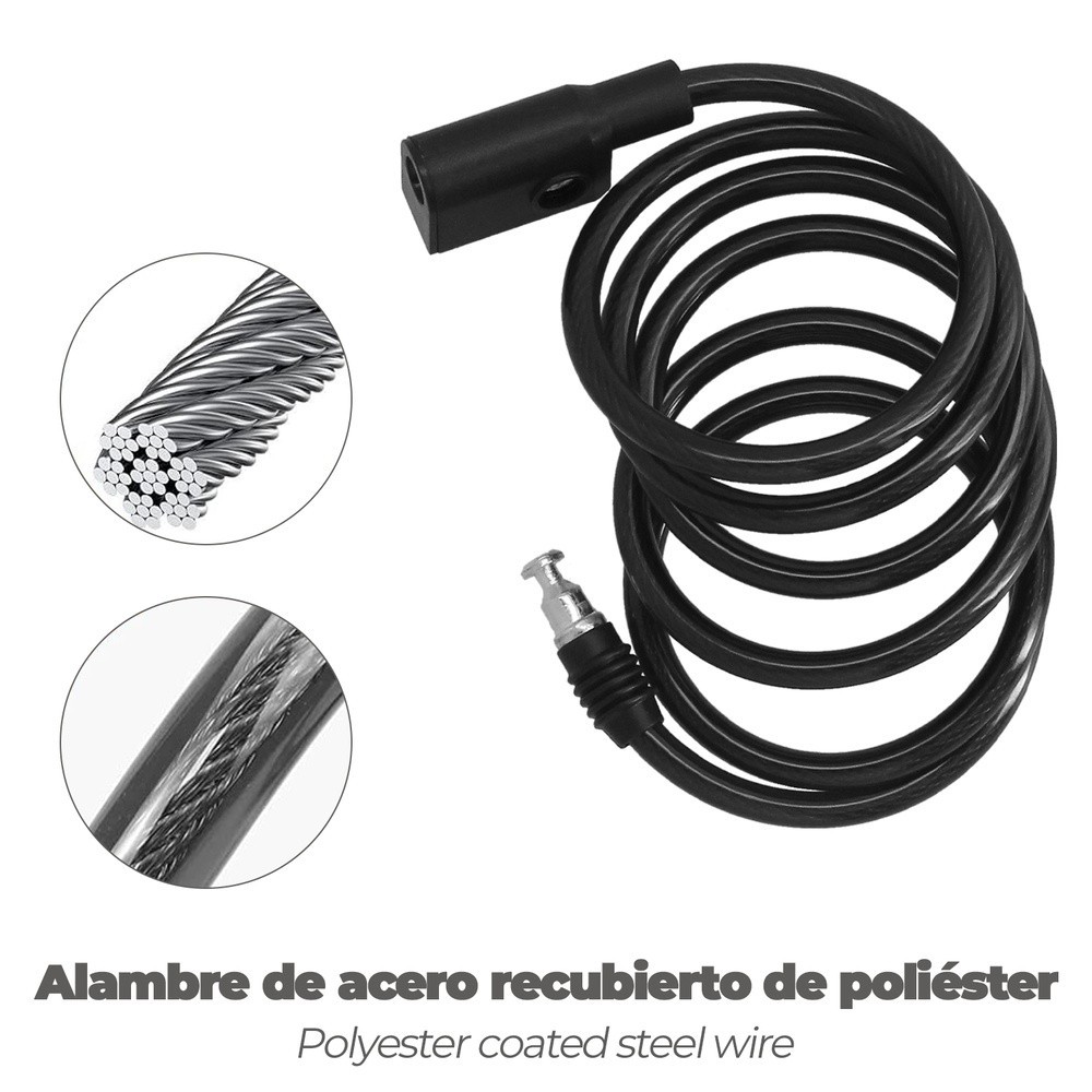 Cable Bicicleta Espiral Con Llave Ø 8 mm, x 150 cm, al por Mayor | Almacén de Ferretería