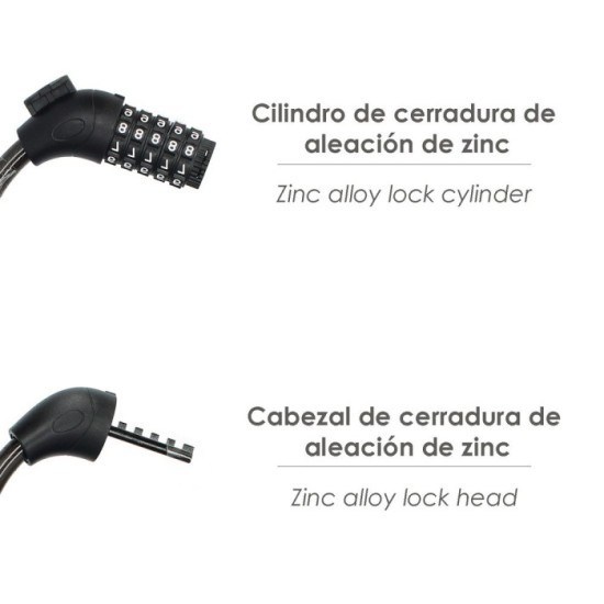 Cable Bicicleta Espiral Con Combinación, 12 mm, x 120 cm, al por Mayor | Almacén de Ferretería