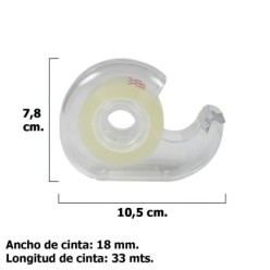 Cinta Celo Adhesivo Transparente 18 mm, x 33 Mts, Con Dispensador,