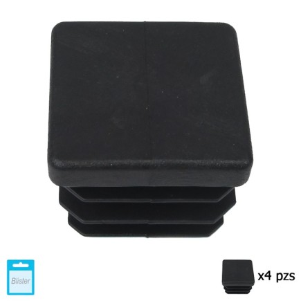 Contera Cuadrada Interior Negra 30x30 mm, Blister 4 piezas,