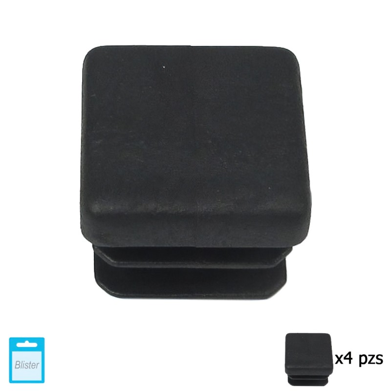 Contera Cuadrada Interior Negra 20x20 mm, Blister 4 piezas,