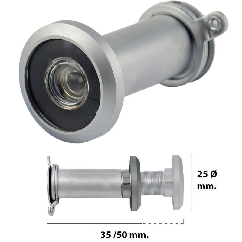 Mirilla Puerta 35-50 mm, Plateada Mate (Blister 1 pieza)