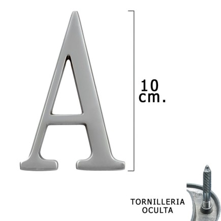 Letra Metal "A" Plateada Mate 10 cm, con Tornilleria Oculta (Blister 1 Pieza)