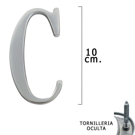 Letra Metal "C" Plateada Mate 10 cm, con Tornilleria Oculta (Blister 1 Pieza)