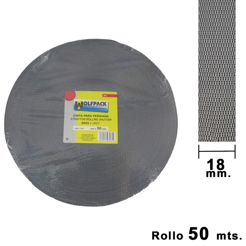 Cinta Persiana Wolfpack Gris 18 mm, Rollo 50 Metros