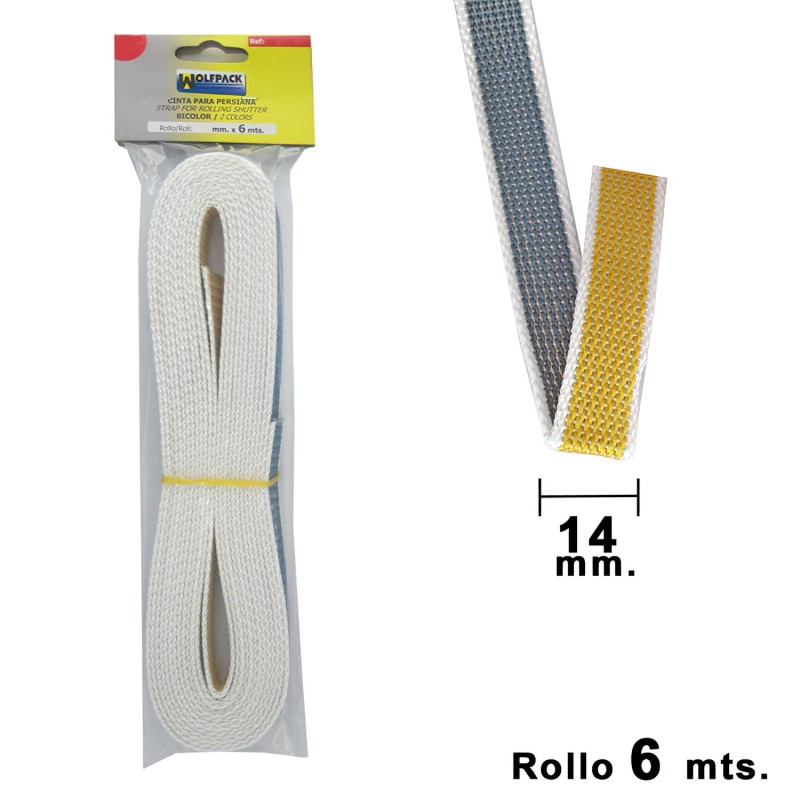 Cinta Persiana Wolfpack Bicolor 14 mm, Rollo 6 metros