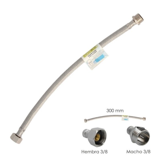 Latiguillo Flexible Acero Inoxidable Macho 3/8 - Hembra 3/8 - 300mm al por Mayor | Almacén de Ferretería