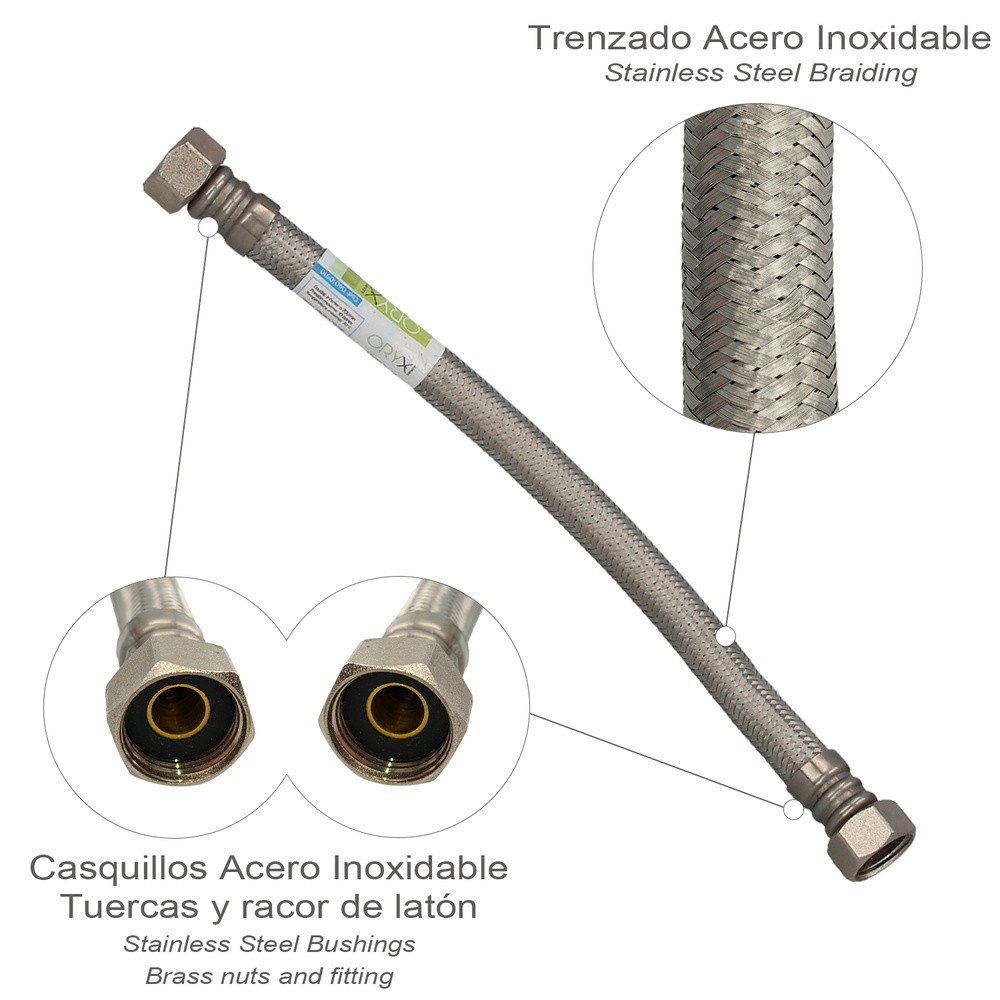 Latiguillo Flexible Reforzado Acero Inoxidable Termo Hembra 1/2" - Hembra 1/2" Longitud 300 mm al por Mayor | Almacén de Ferrete