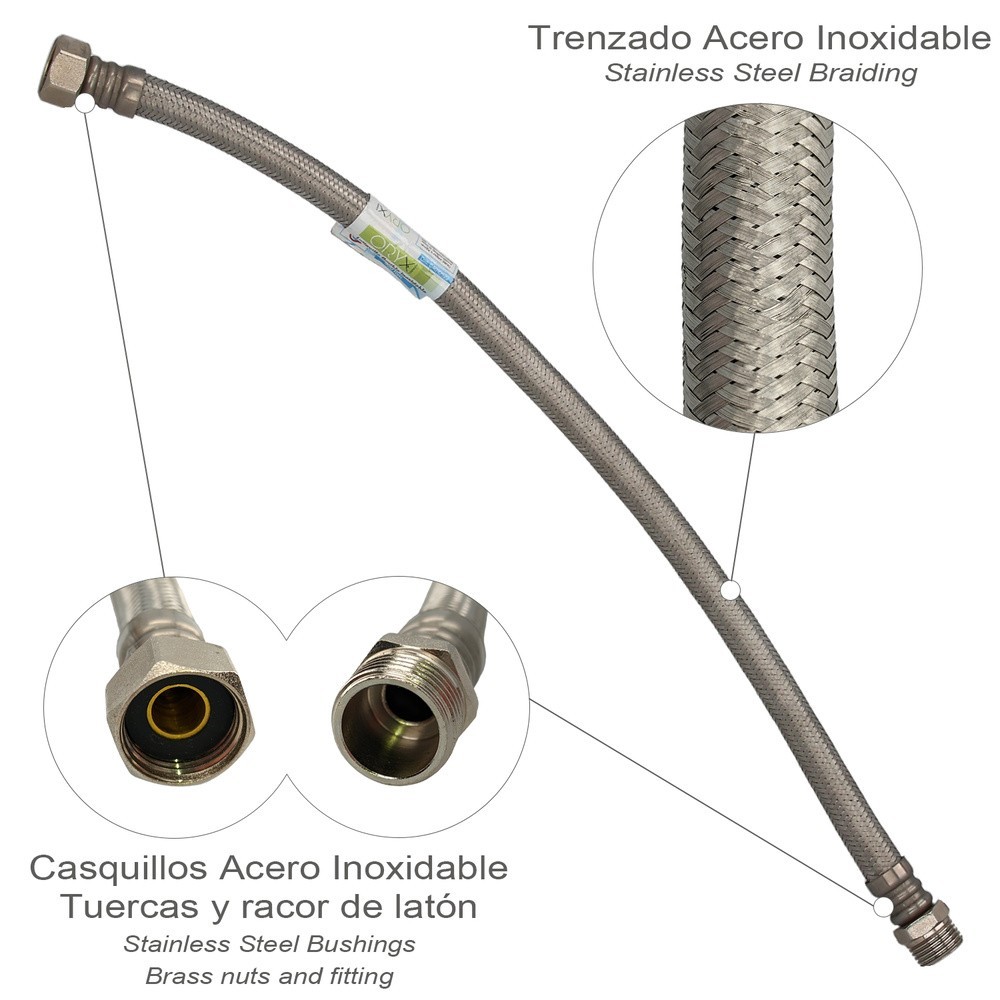Latiguillo Flexible Reforzado Acero Inoxidable Termo Macho 1/2" - Hembra 1/2" Longitud 500 mm al por Mayor | Almacén de Ferreter