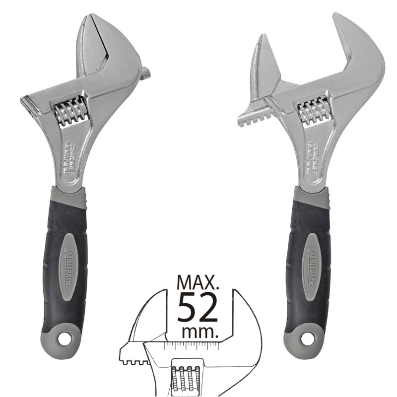 Llave Ajustable Gran Apertura 52 mm, medida 10"