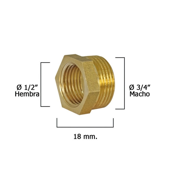 Reduccion Hexagonal Pulida 3/4 Macho x 1/2 Hembra al por Mayor | Almacén de Ferretería