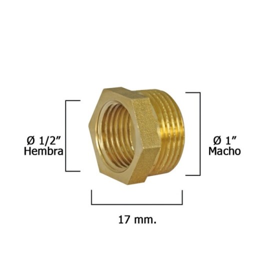 Reduccion Hexagonal Pulida 1" Macho x 1/2" Hembra al por Mayor | Almacén de Ferretería