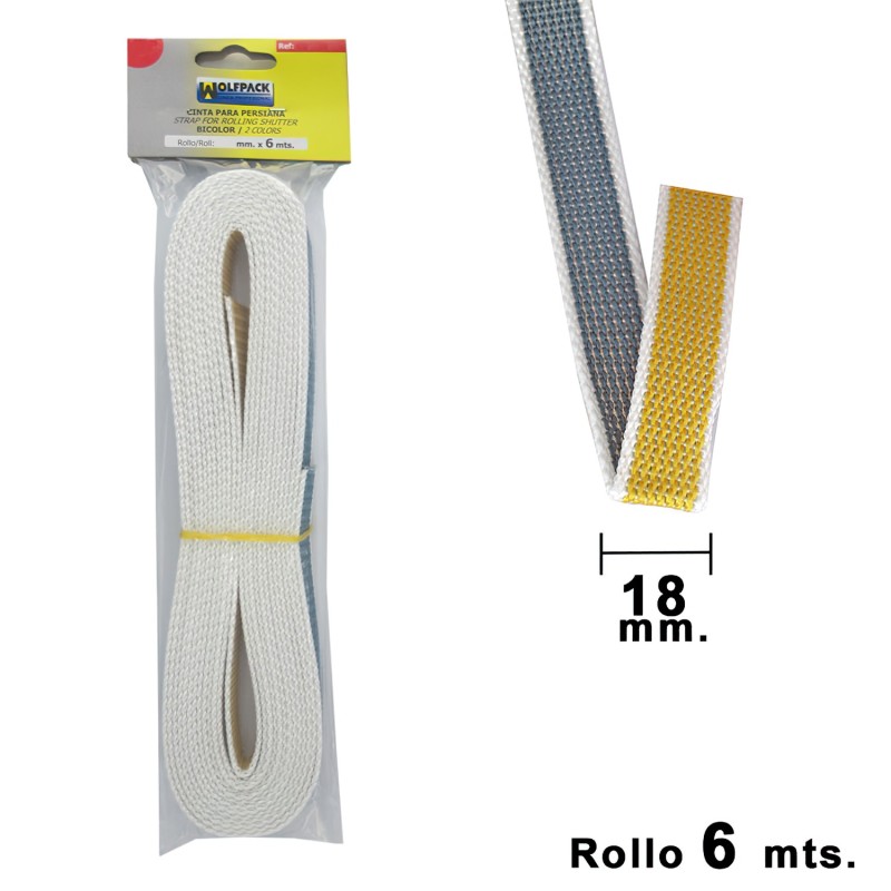 Cinta Persiana Wolfpack Bicolor 18 mm, Rollo 6 metros