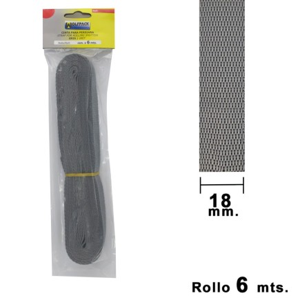 Cinta Persiana Wolfpack Gris 18 mm, Rollo 6 Metros