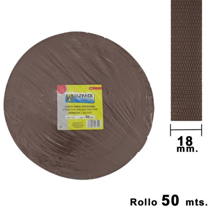 Cinta Persiana Marrón 18 mm, Rollo 50 Metros