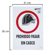 Cartel Prohibido Pasar Sin Casco 30x21 cm,