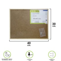 Corcho Pared 30x40 cm, Marco Madera Con 6 Chinchetas