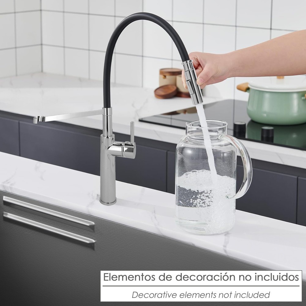Monomando Fregadero Flexible Con Soporte Grifo Flexible Chorro Aireado, Chorro Rociado, Grifo Cocina, Grifo Alto,Grifo Fregadero