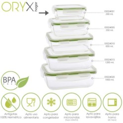 Recipiente Hermetico Cristal Rectangular  330 ml, 13,9 x 10,5 x 5,6 (alt) cm,