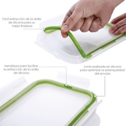 Recipiente Hermetico Cristal Rectangular 1200 ml, 20,4 x 15,4 x 7 (alt) cm,