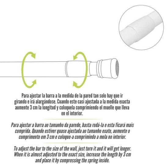 Barra Para  Cortina Ducha Extensible Aluminio Blanco 125 a 220 cm, al por Mayor | Almacén de Ferretería