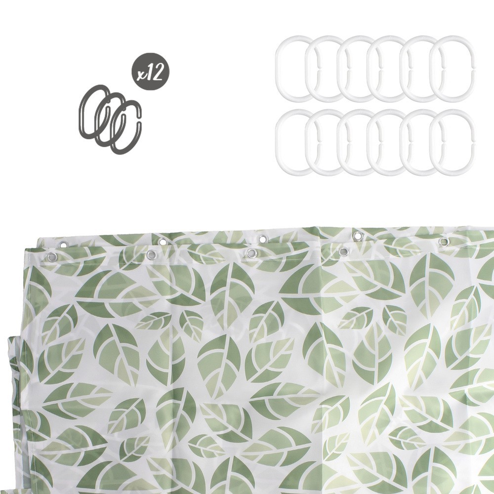 Cortina Ducha Hojas Verdes 180x200 cm, Impermeable al por Mayor | Almacén de Ferretería