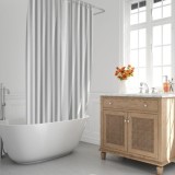 Cortina Ducha Rayas Blancas 180x200 cm, Impermeable al por Mayor | Almacén de Ferretería
