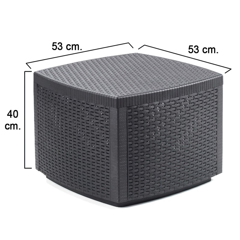 Mesa Resina Auxiliar Simil Rattan Cofre 53x53x40 cm,