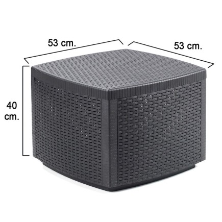 Mesa Resina Auxiliar Simil Rattan Cofre 53x53x40 cm,