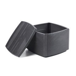 Mesa Resina Auxiliar Simil Rattan Cofre 53x53x40 cm,
