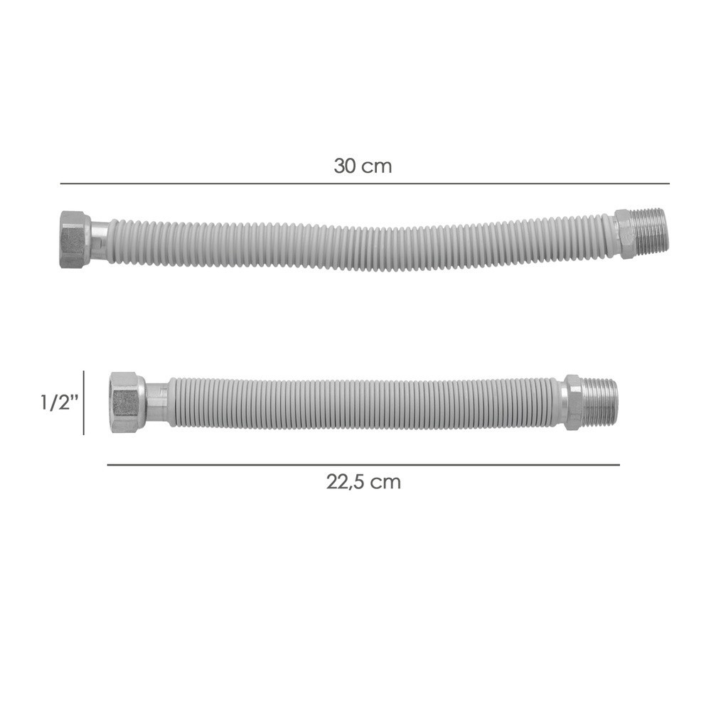 Tuberia Extensible Agua Acero Inoxidable Corrugado, Longitud de 22,5 a 30 cm, Tomas 1/2" al por Mayor | Almacén de Ferretería