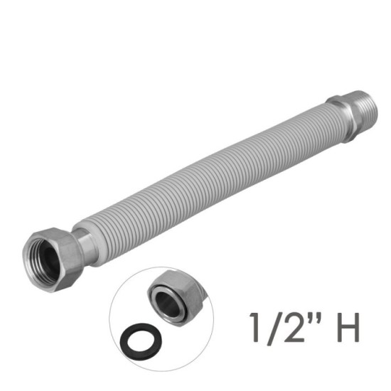 Tuberia Extensible Agua Acero Inoxidable Corrugado, Longitud de 22,5 a 30 cm, Tomas 1/2" al por Mayor | Almacén de Ferretería