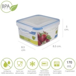 Recipiente Hermetico Plastico Cuadrado 170 ml,  8,5x8,5x5 (Alt,) cm,