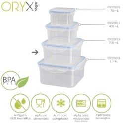 Recipiente Hermetico Plastico Cuadrado 700 ml,  13x13x7 (Alt,) cm,