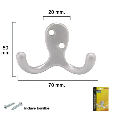 Gancho Doble Plata Mate Para Atornillar con tornillos incluidos,
