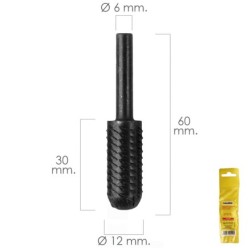 Fresa Rotativa Para Metal Cilindrica Curva Ø 12 mm, Para Taladro / Fresadora