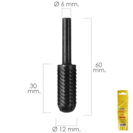 Fresa Rotativa Para Metal Cilindrica Curva Ø 12 mm, Para Taladro / Fresadora