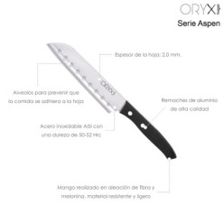 Cuchillo Aspen Santoku Hoja Acero Inoxidable 17 cm, Negro