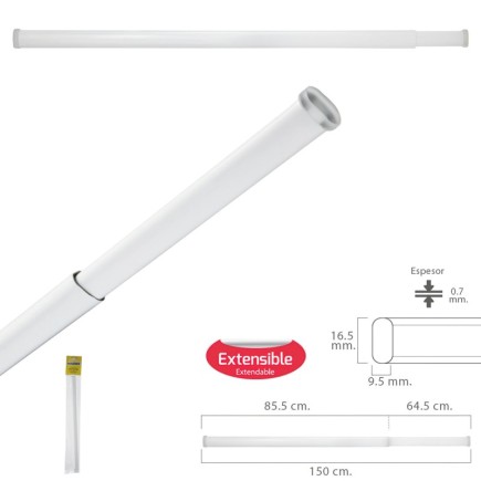 Barra Visillo Extensible 85,5/150 cm, Con Muelle Presion Ajustable  (1 Pieza)