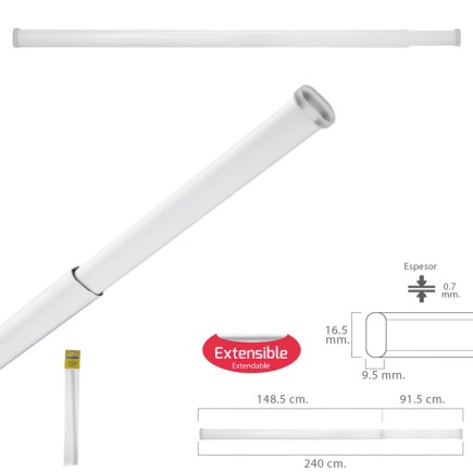 Barra Visillo Extensible 148,5/240 cm,Con Muelle Presion Ajustable  (1 Pieza)
